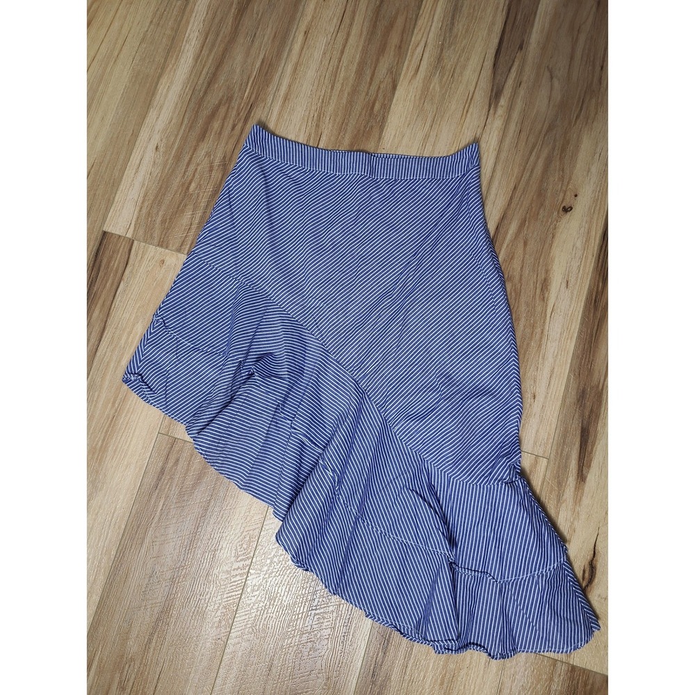 A New Day Blue White Striped Asymmetrical Ruffle Midi Skirt Wm 8 Chic Fairy Boho